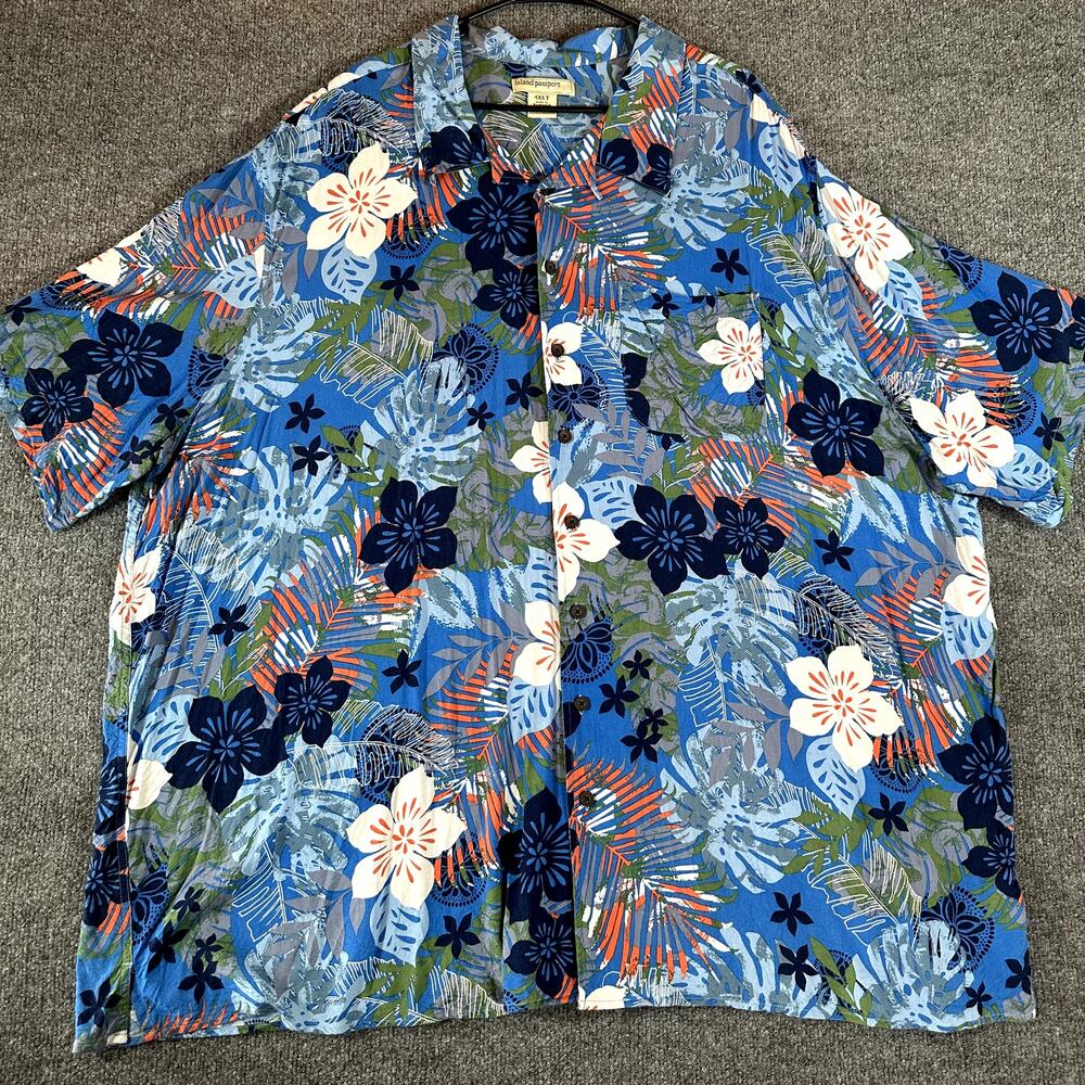 Island Passport 4XLT Hawaiian Shirt Blue Floral Tropical Rayon Camp Casual Tall